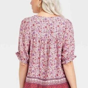 Knox Rose Women's Floral Border Square Neck Blouse